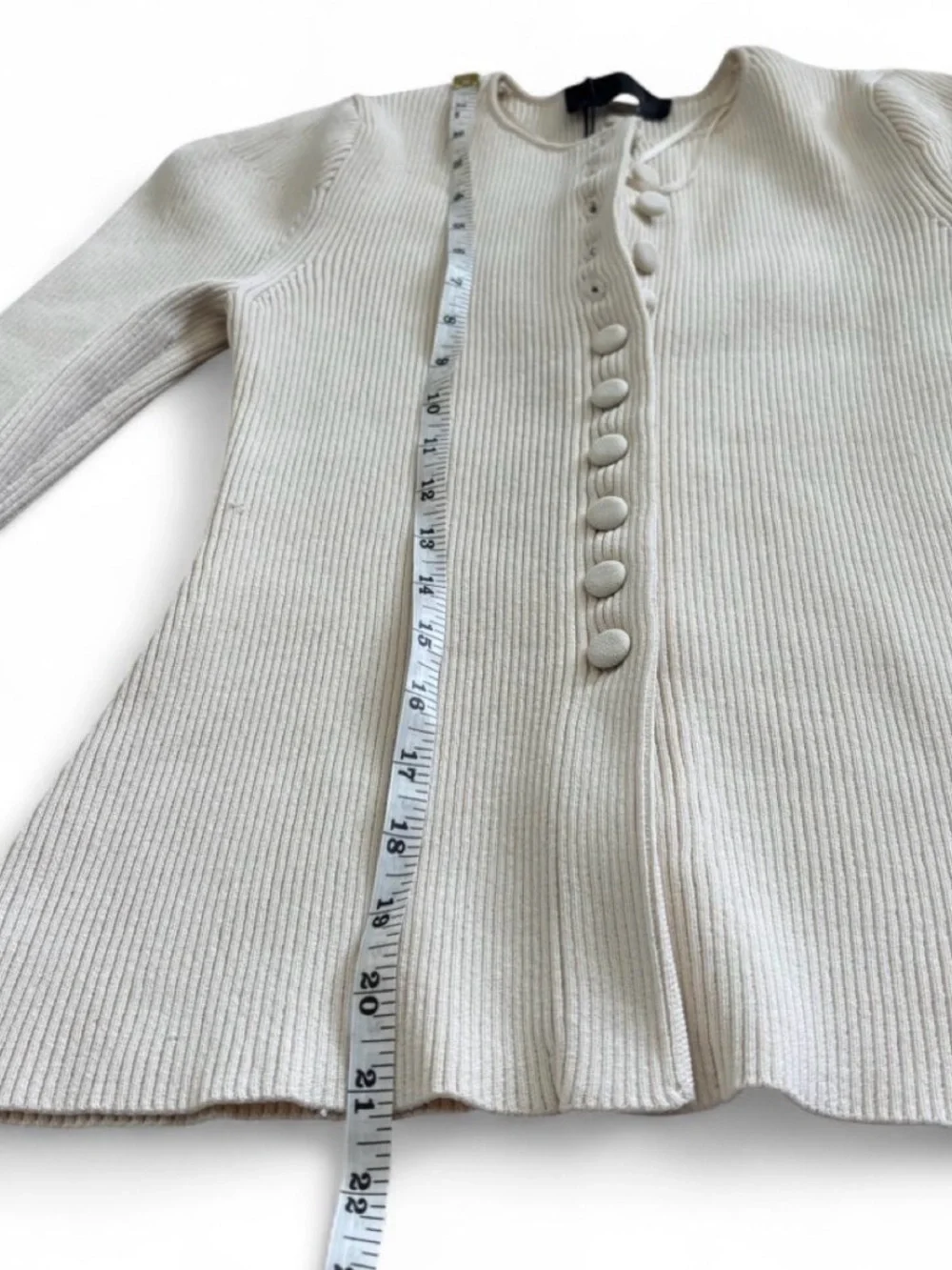 Zara Preppy Grunge Biker Office Work Cream Ribbed Button-Front Long Sleeve Top